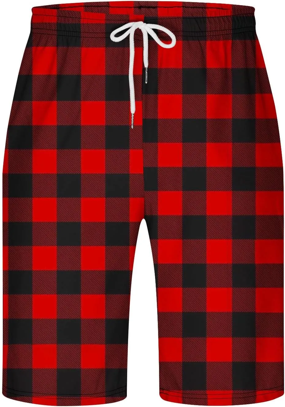 Mens Pajama Shorts Drawstring Waist Soft Comfy Lounge Shorts Plus Size Casual Loose Fit Plaid Shorts with Pockets