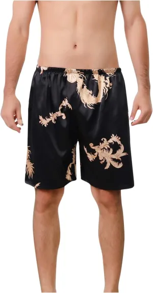 Mens Satin Boxer Shorts Sleepwear Elastic Waist Lounge Fashion Print Satin Pajama Bottom Underwear Silk Sleep Shorts