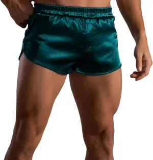 Men's Satin Side Split Running Shorts Elastic Waistband Quick Dry Gym Athletic Jogging Shorts