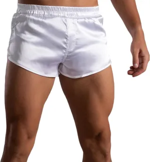 Men's Satin Side Split Running Shorts Elastic Waistband Quick Dry Gym Athletic Jogging Shorts