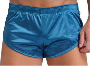 Men's Satin Side Split Running Shorts Elastic Waistband Quick Dry Gym Athletic Jogging Shorts