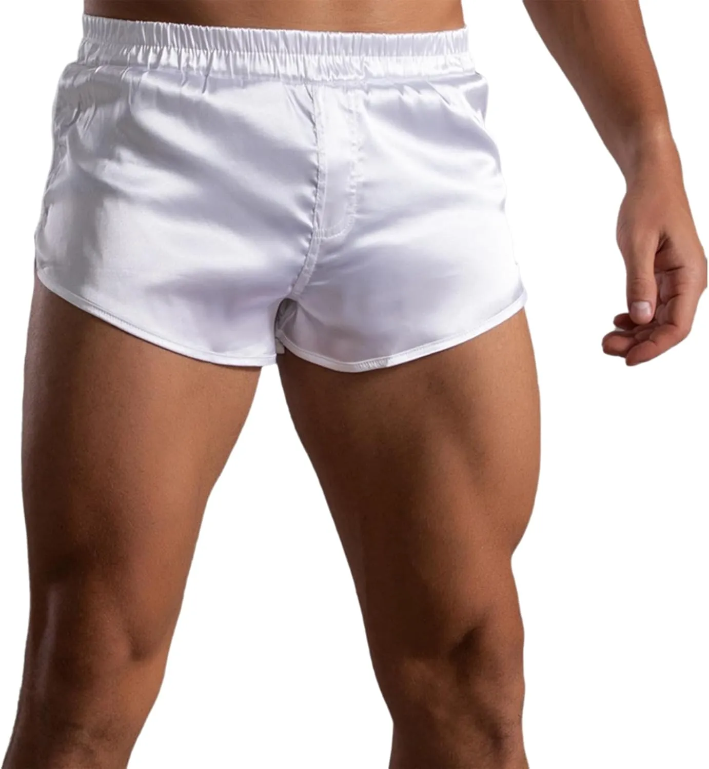 Men's Satin Side Split Running Shorts Elastic Waistband Quick Dry Gym Athletic Jogging Shorts