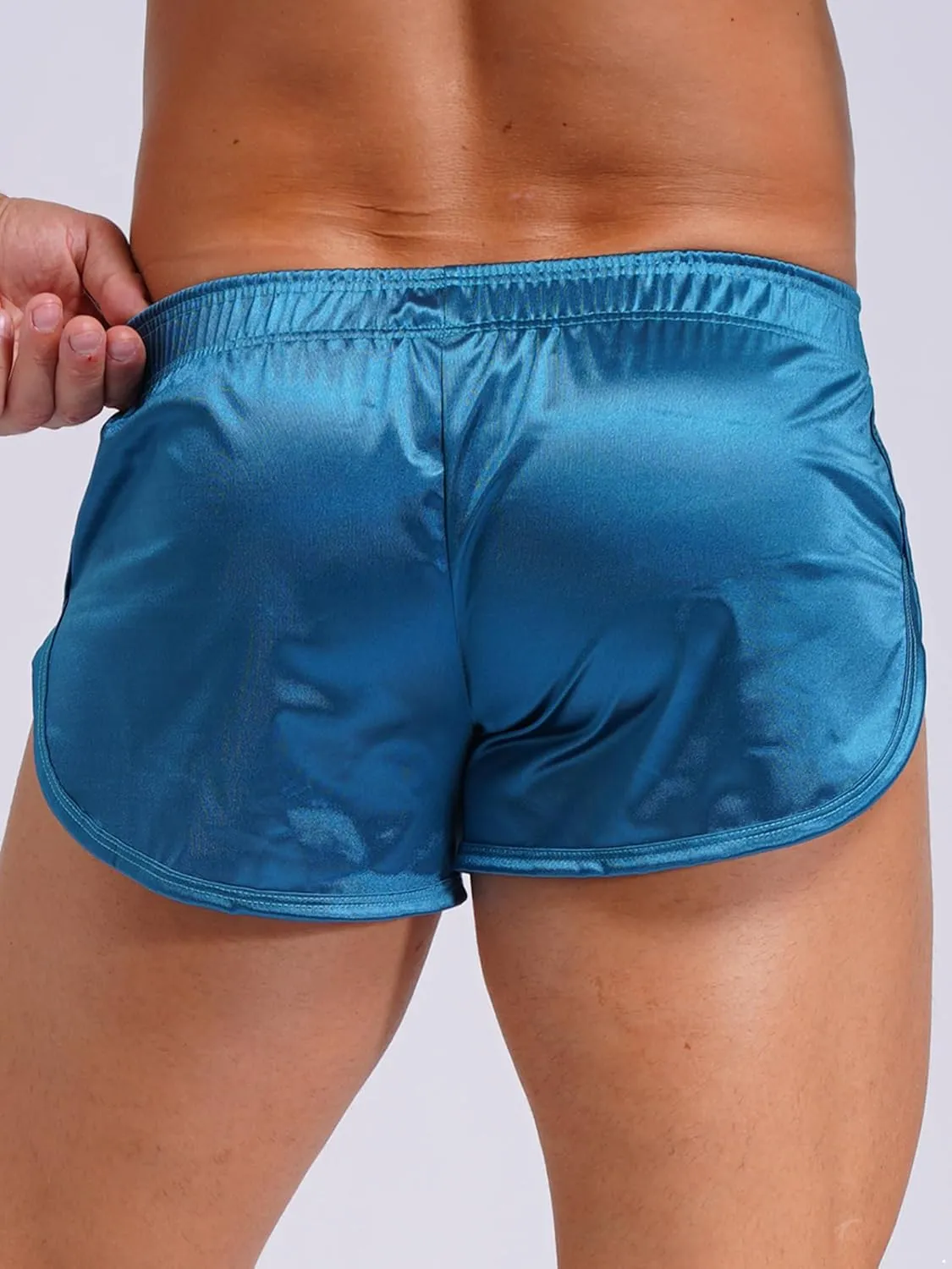 Men's Satin Side Split Running Shorts Elastic Waistband Quick Dry Gym Athletic Jogging Shorts