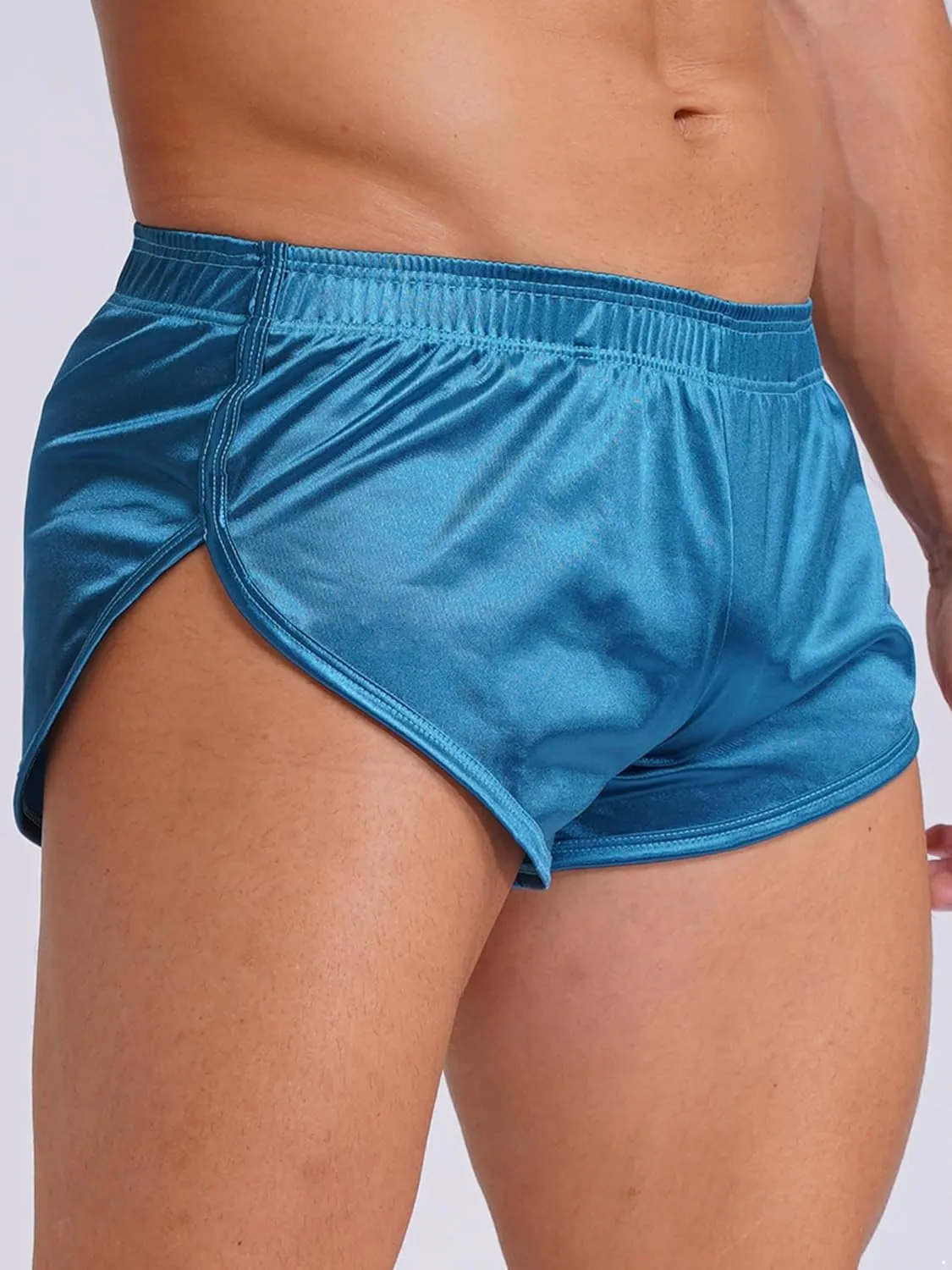 Men's Satin Side Split Running Shorts Elastic Waistband Quick Dry Gym Athletic Jogging Shorts