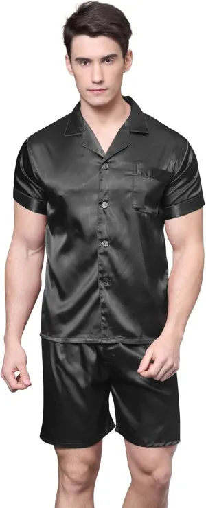 Men's Short Sleeve Satin Pajama Set with Shorts