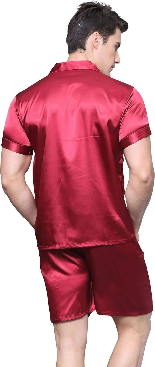 Men's Short Sleeve Satin Pajama Set with Shorts