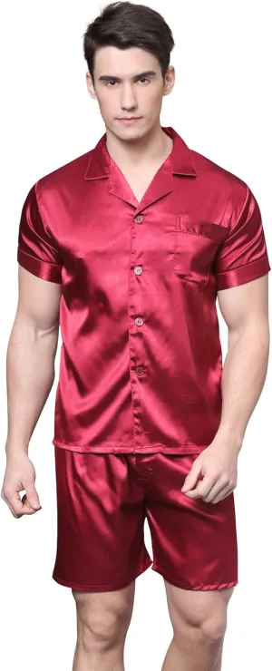Men's Short Sleeve Satin Pajama Set with Shorts