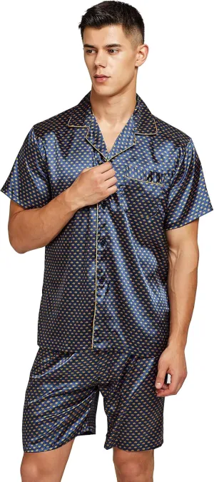 Men's Short Sleeve Satin Pajama Set with Shorts