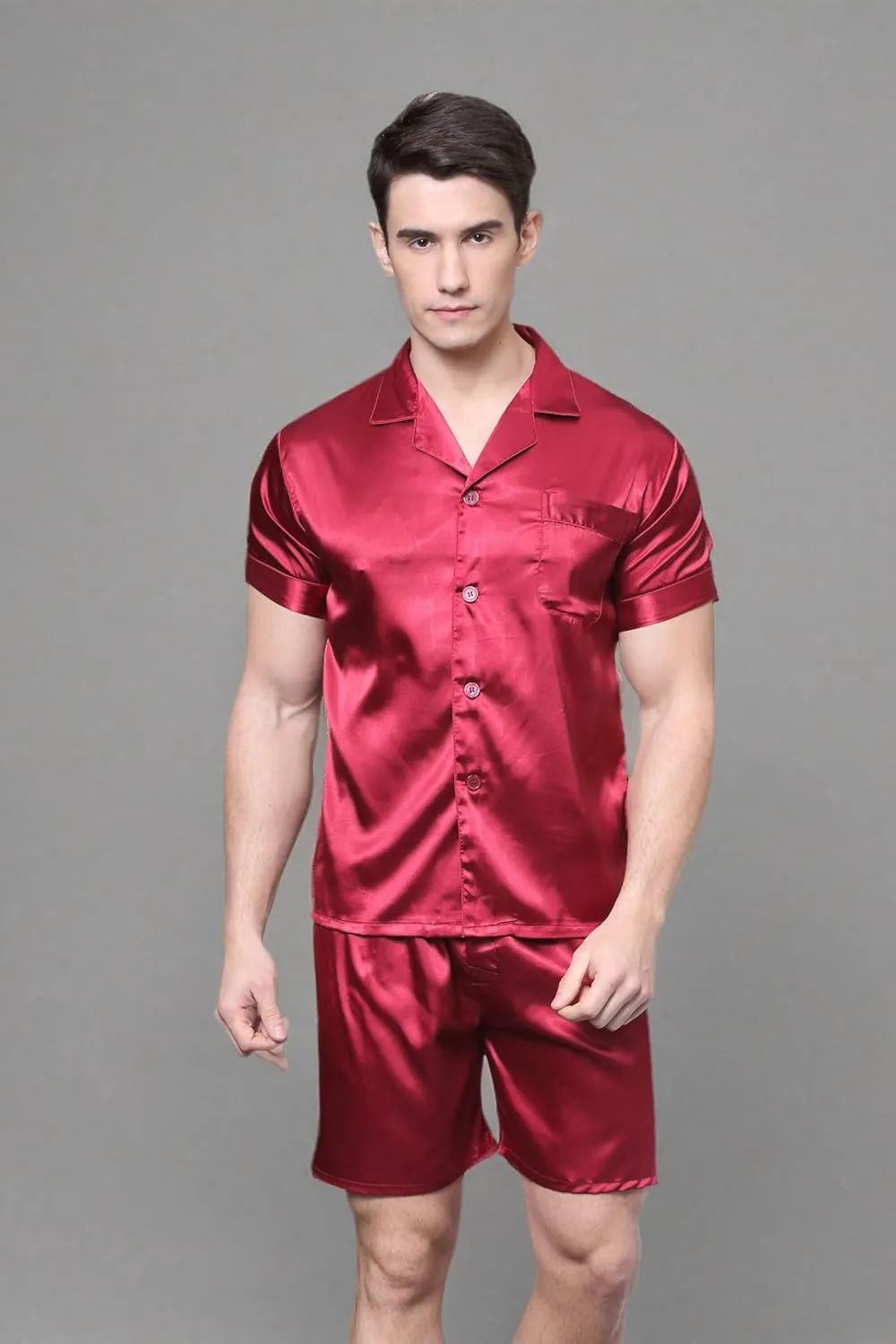 Men's Short Sleeve Satin Pajama Set with Shorts