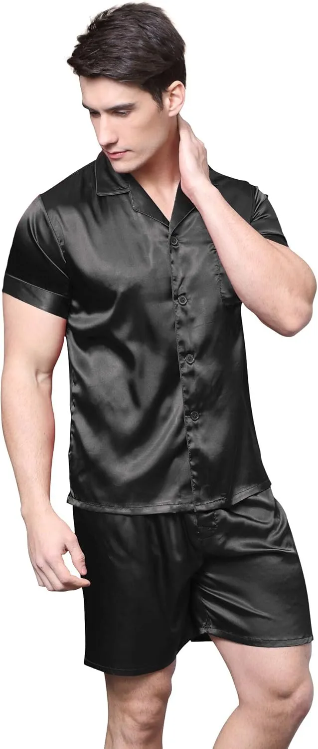 Men's Short Sleeve Satin Pajama Set with Shorts