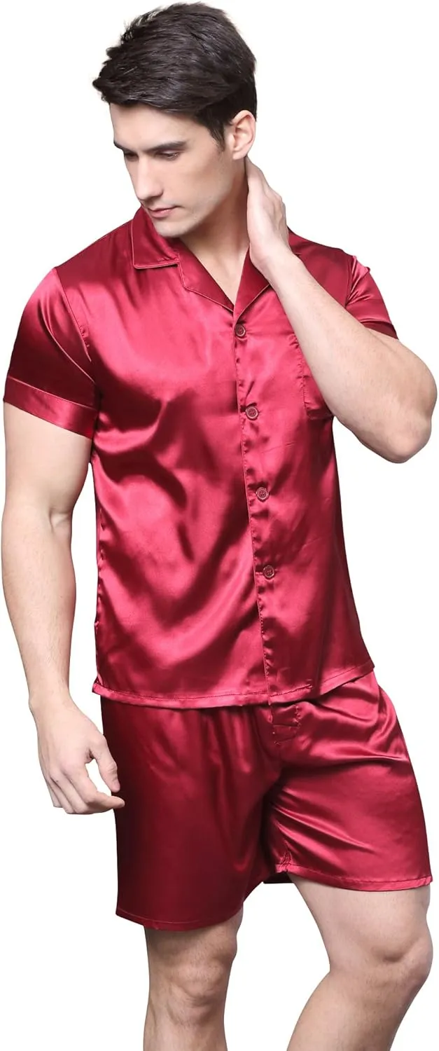 Men's Short Sleeve Satin Pajama Set with Shorts