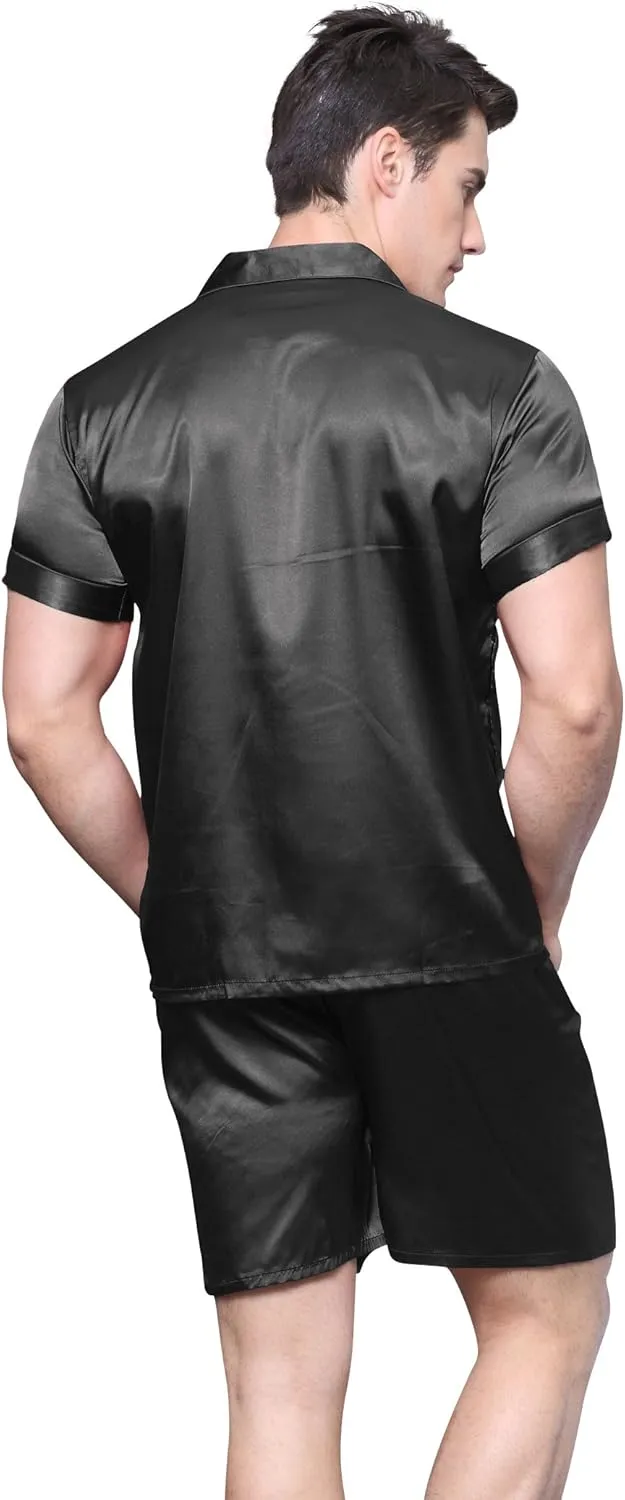 Men's Short Sleeve Satin Pajama Set with Shorts