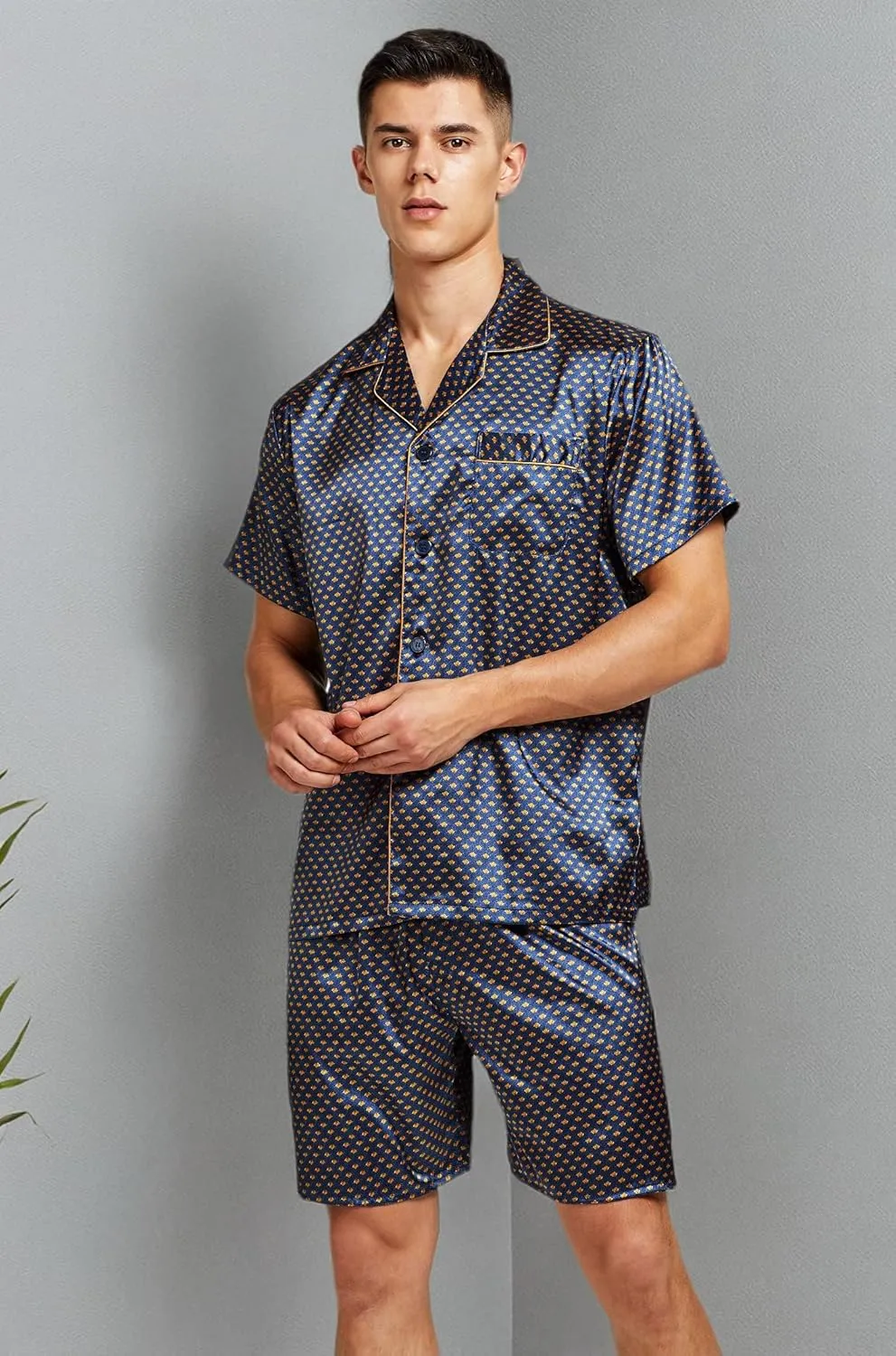 Men's Short Sleeve Satin Pajama Set with Shorts