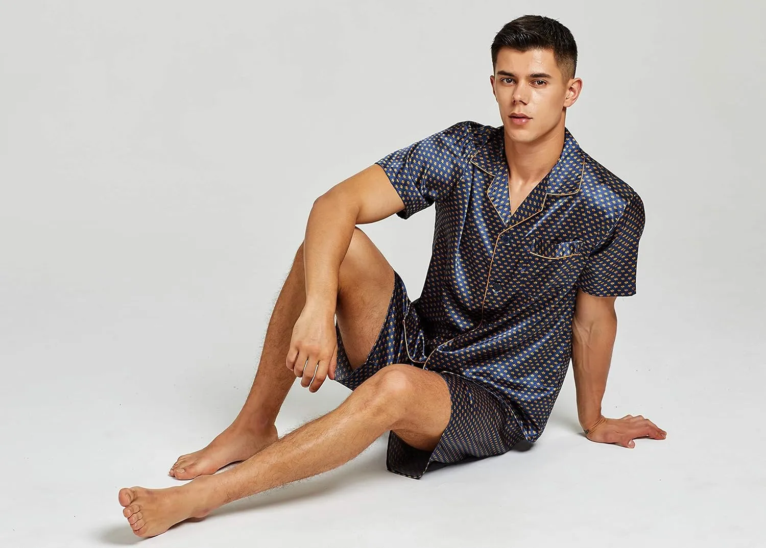 Men's Short Sleeve Satin Pajama Set with Shorts