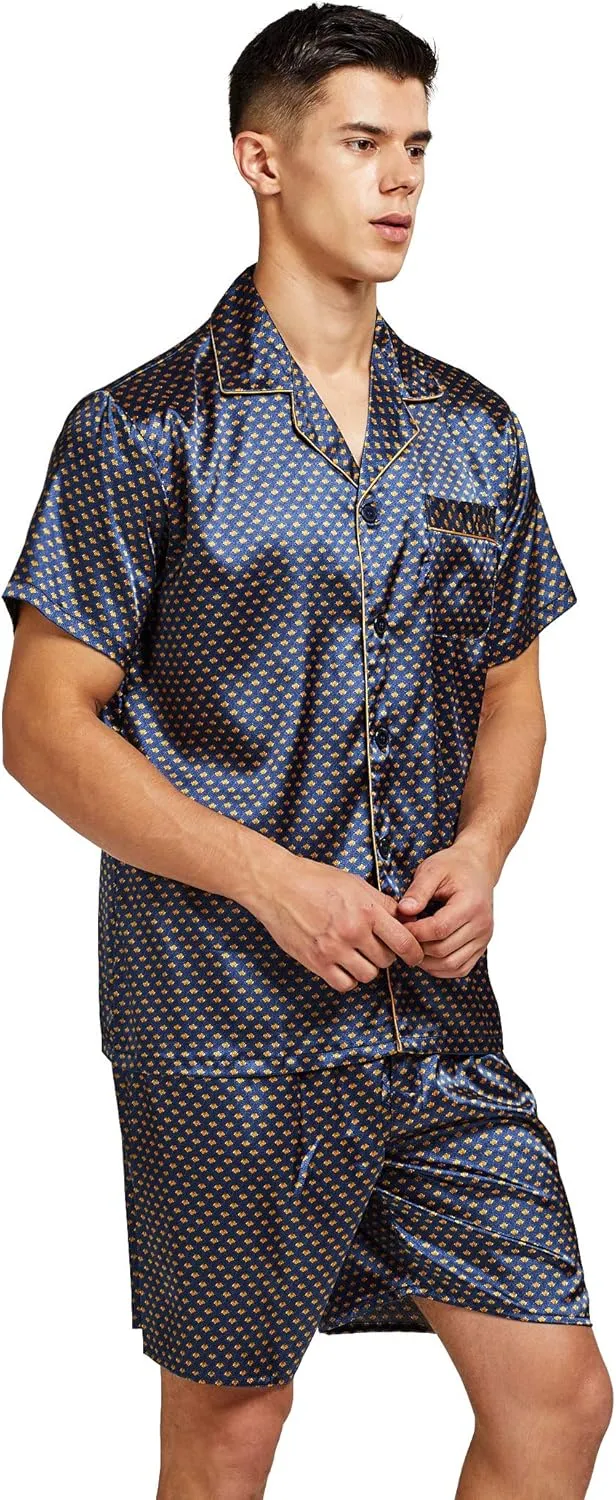 Men's Short Sleeve Satin Pajama Set with Shorts