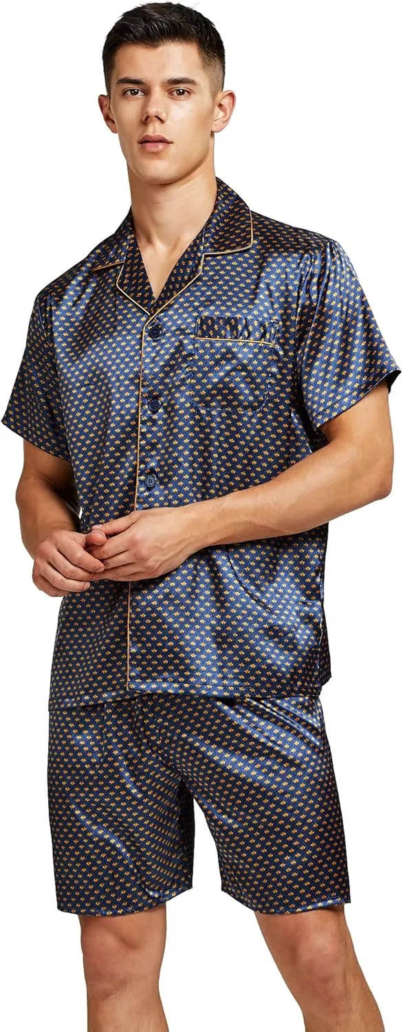 Men's Short Sleeve Satin Pajama Set with Shorts