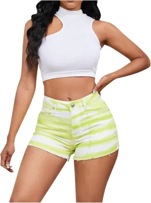 Mid Rise Denim Shorts for Women Tie Dye Stretchy Butt Lifting Jeans Raw Hem Jean Shorts Summer Trendy Hot Shorts