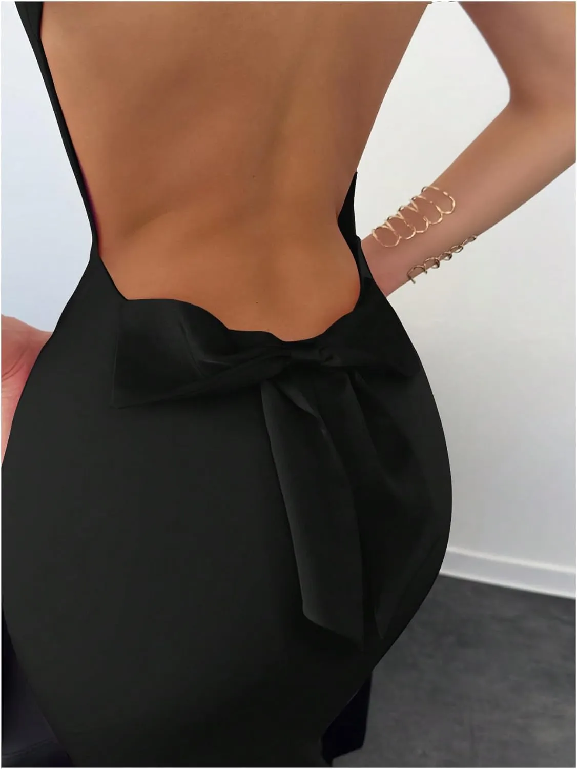 Milumia Women's Open Back Bowknot Bodycon Dress Sexy Cowl Neck Sleeveless Long Dresses