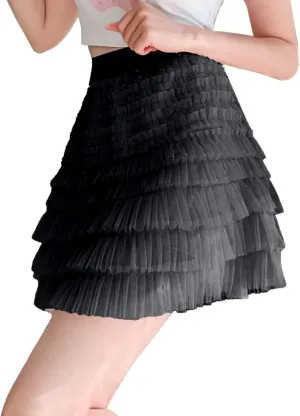 Mini Skirt Women's Summer Mesh Elastic Waist High Waist Slimming Cake Skirt A Line Loose Trendy Streetwear for Women