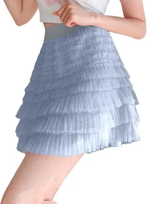 Mini Skirt Women's Summer Mesh Elastic Waist High Waist Slimming Cake Skirt A Line Loose Trendy Streetwear for Women