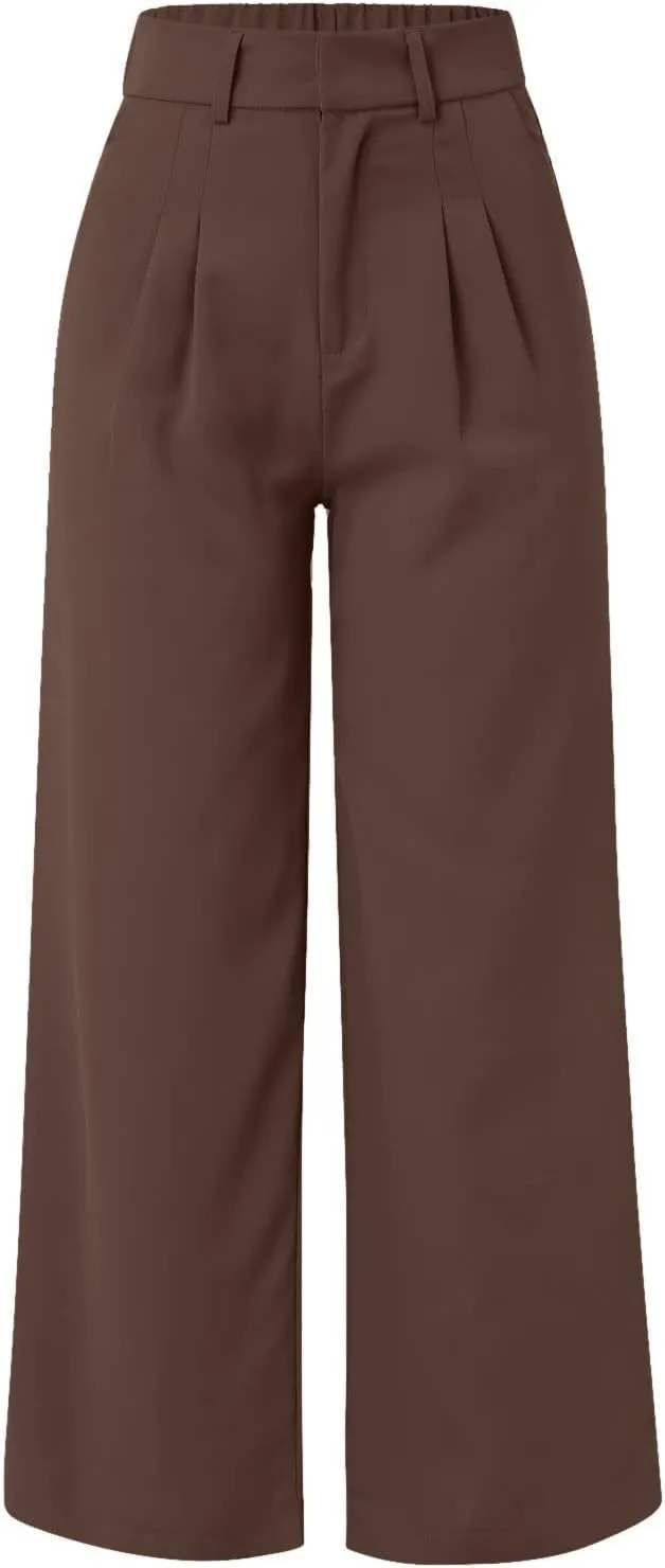 Mmoneyake Women's Formal Pants High Waist Casual Wide Leg Pants Work Office Palazzo Pants Straight Long Trousers with Pockets