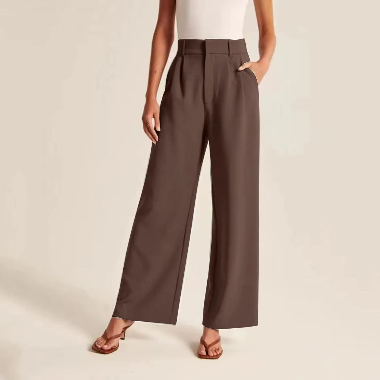 Mmoneyake Women's Formal Pants High Waist Casual Wide Leg Pants Work Office Palazzo Pants Straight Long Trousers with Pockets