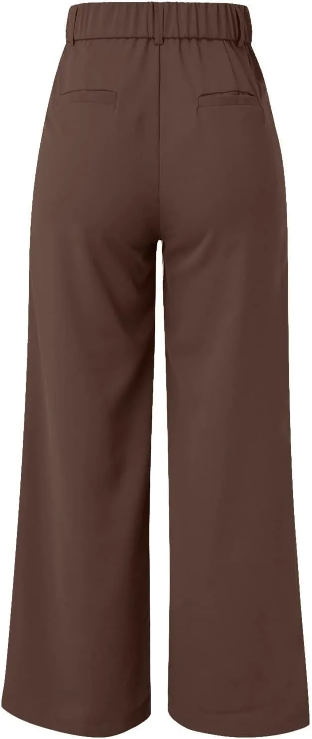 Mmoneyake Women's Formal Pants High Waist Casual Wide Leg Pants Work Office Palazzo Pants Straight Long Trousers with Pockets
