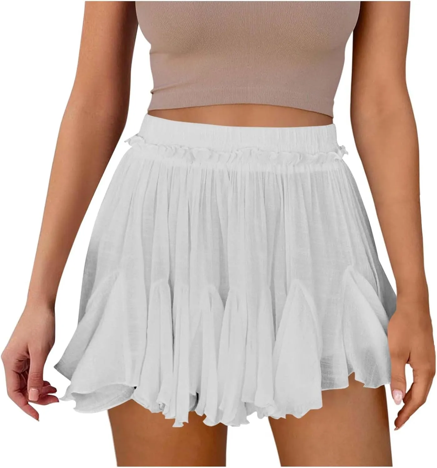 NATHGAM Casual Flowy Shorts for Women Ruffle Tiered High Wiasted Pleated Skorts Summer Fashion Shorts Beach Vacation Clothes