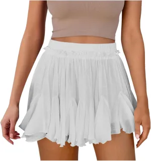 NATHGAM Casual Flowy Shorts for Women Ruffle Tiered High Wiasted Pleated Skorts Summer Fashion Shorts Beach Vacation Clothes