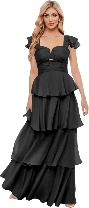 OFEYCHUN Ruffle Tiered Bridesmaid Dress Chiffon Long Prom Dresses 2025 Off The Shoulder Formal Dress