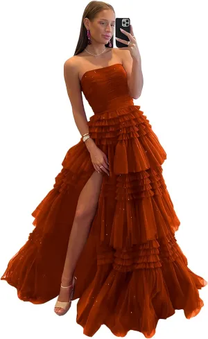 Off Shoulder Tulle A-Line Long Prom Dresses Strapless Open Back Cocktail Black Evening Gown