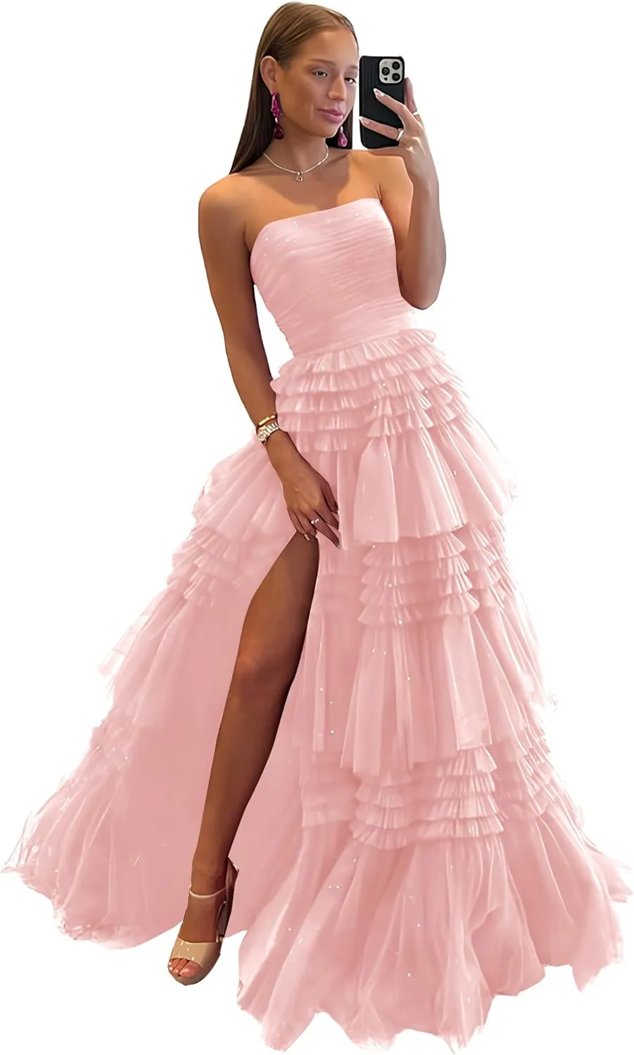 Off Shoulder Tulle A-Line Long Prom Dresses Strapless Open Back Cocktail Black Evening Gown