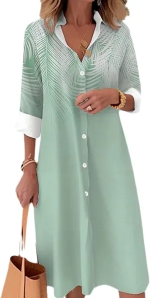Oversized Button Down Shirt Dress for Women Fashion Boho Color Block Long Sleeve Shift Shirt Dresses 2025