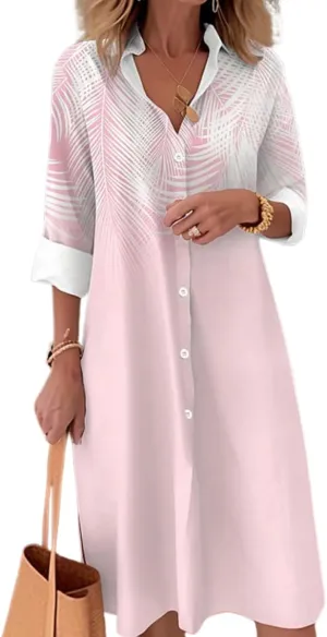 Oversized Button Down Shirt Dress for Women Fashion Boho Color Block Long Sleeve Shift Shirt Dresses 2025