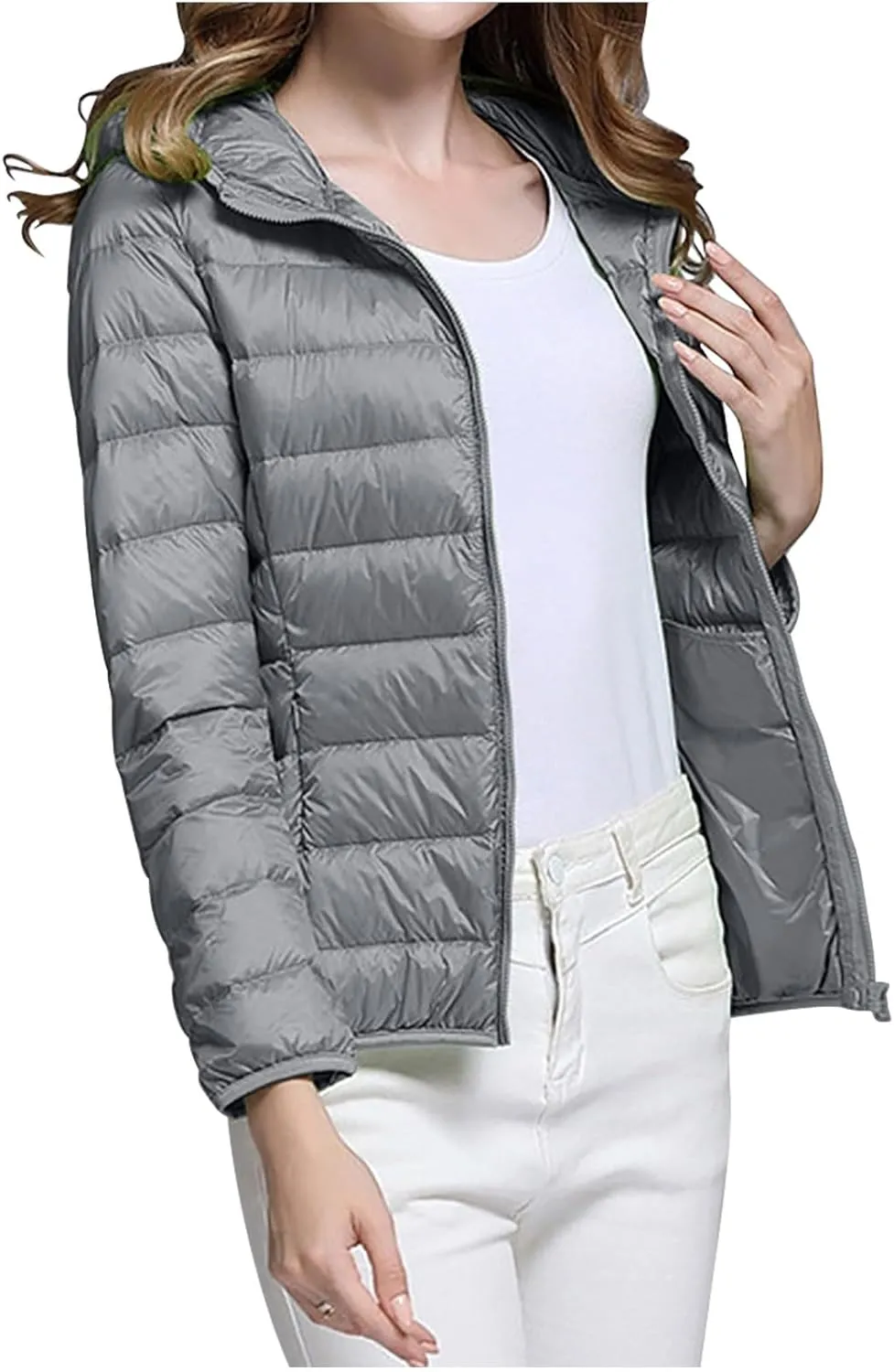 Packable Puffer Jacket Women Lightweight Down Jacket Zip up Quilted Jacket Thermal Winter Coat Hiking Insulated Jacket