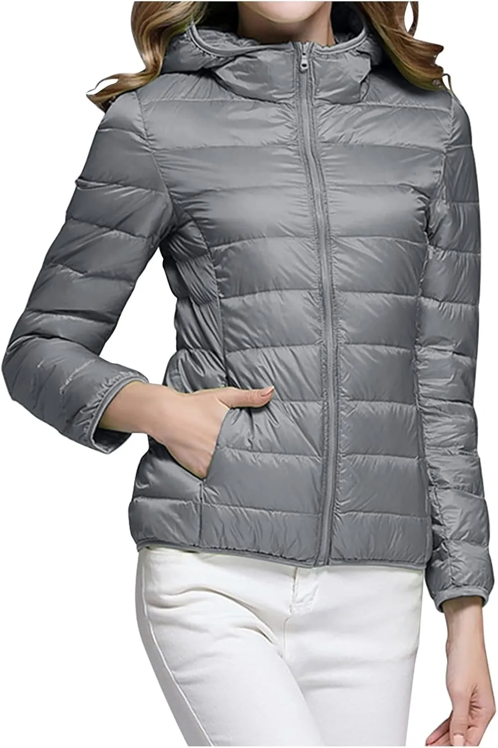 Packable Puffer Jacket Women Lightweight Down Jacket Zip up Quilted Jacket Thermal Winter Coat Hiking Insulated Jacket
