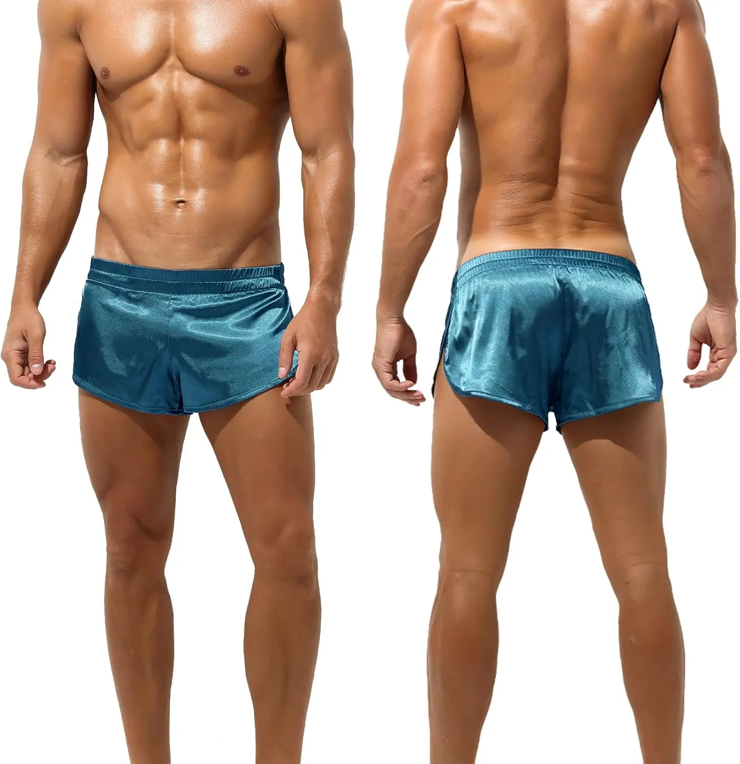 Panegy Men's Satin Boxer Shorts with Large Split Sides Casual Lounge Athletic Shorts