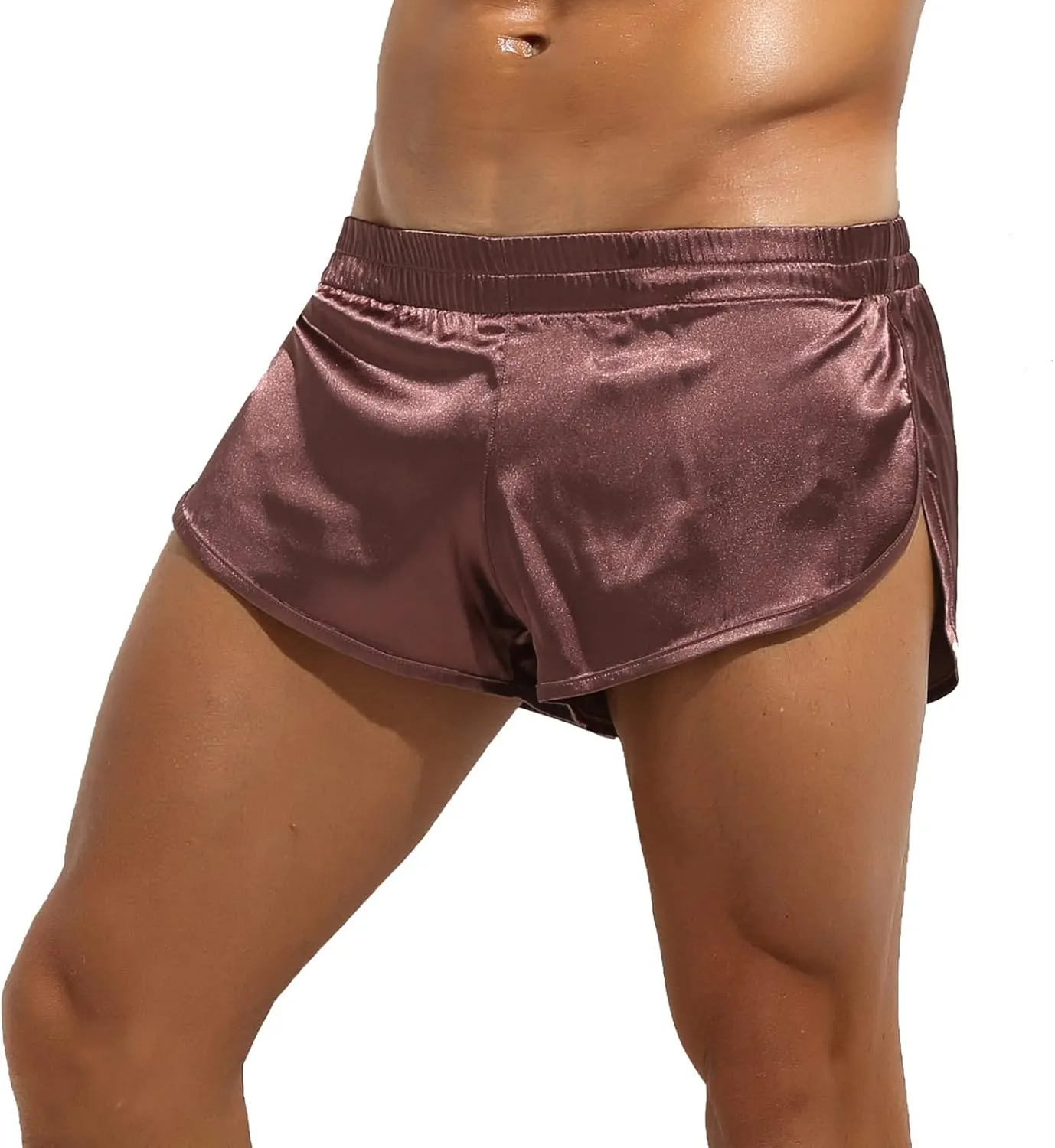 Panegy Men's Satin Boxer Shorts with Large Split Sides Casual Lounge Athletic Shorts