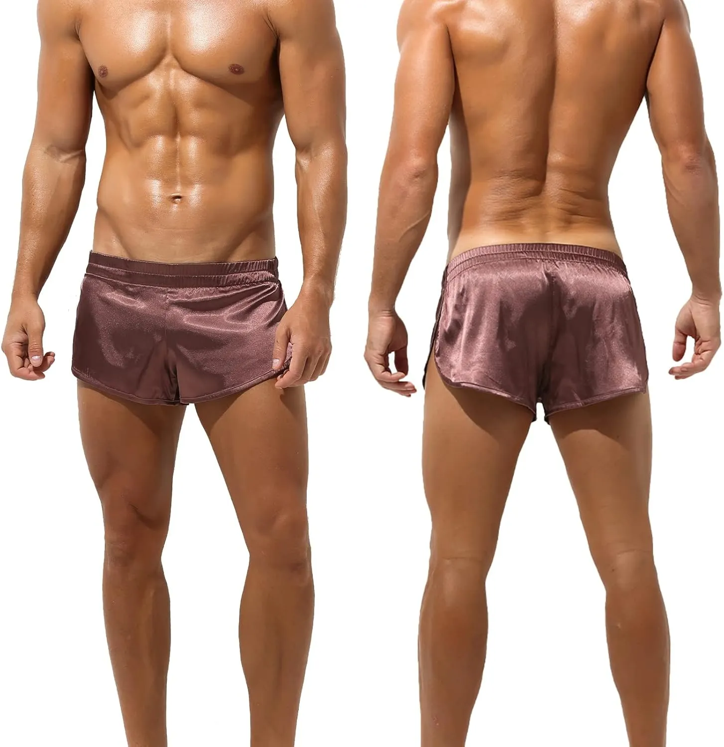 Panegy Men's Satin Boxer Shorts with Large Split Sides Casual Lounge Athletic Shorts