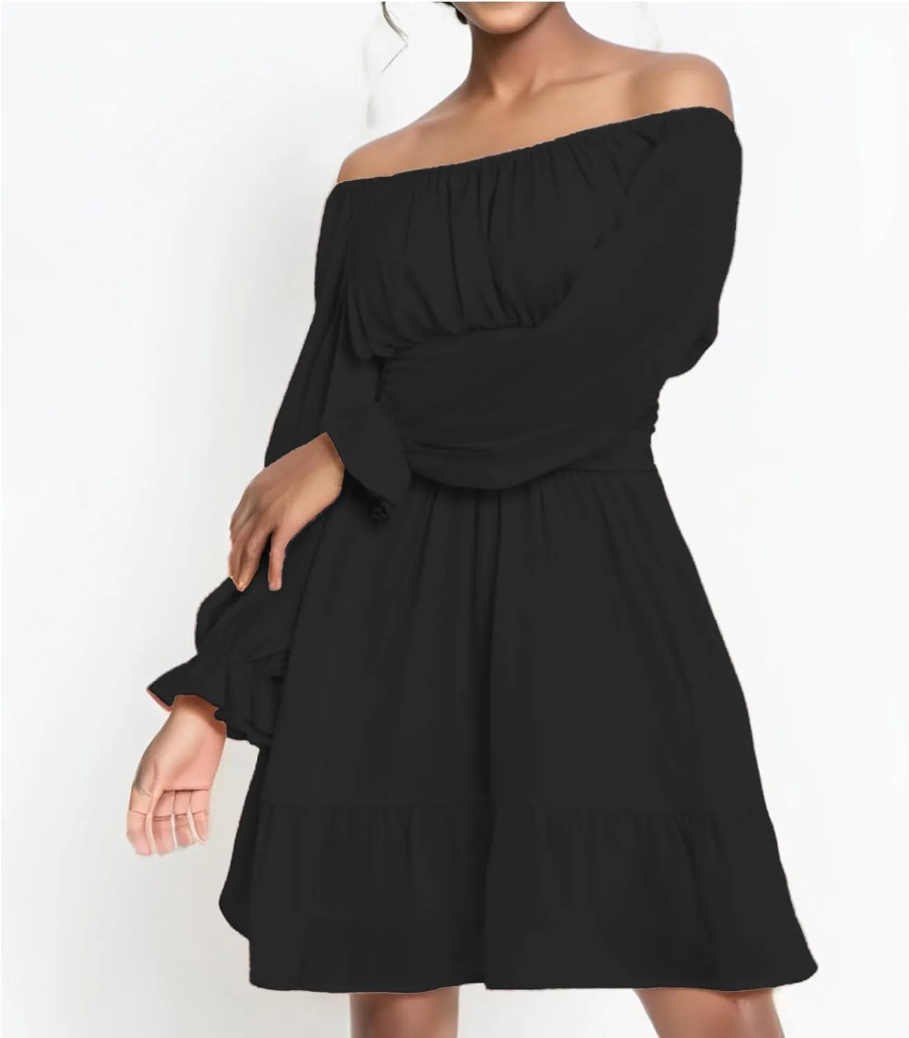 Pastel Dresses for Women 2025 Cute Petite Off Shoulder Long Sleeve Empire Waist Mini Dress Boho Church Graduation Outfit