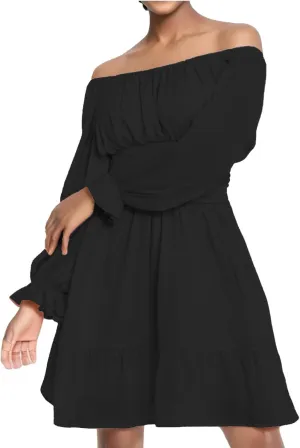 Pastel Dresses for Women 2025 Cute Petite Off Shoulder Long Sleeve Empire Waist Mini Dress Boho Church Graduation Outfit