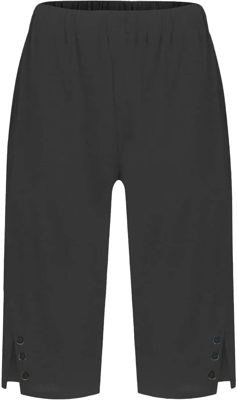 Pedal Pushers for Women Elastic High Waisted Linen Bermuda Shorts Lightweight Summer Cotton Shorts with Pockets