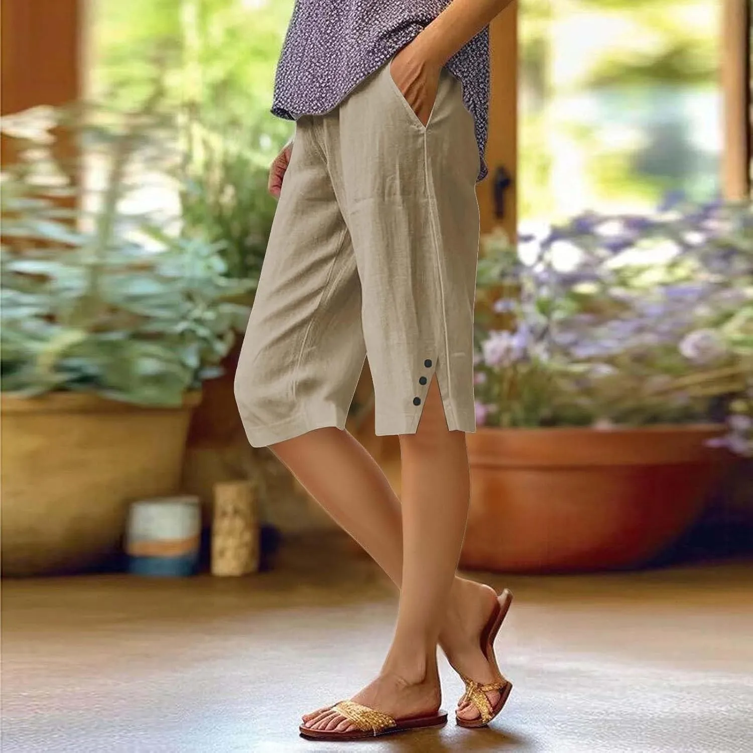 Pedal Pushers for Women Lightweight and Thin Summer Bermuda Shorts Baggy Casual Summer Capri Shorts with Pockets
