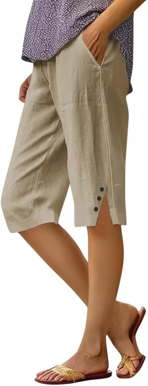 Pedal Pushers for Women Lightweight and Thin Summer Bermuda Shorts Baggy Casual Summer Capri Shorts with Pockets