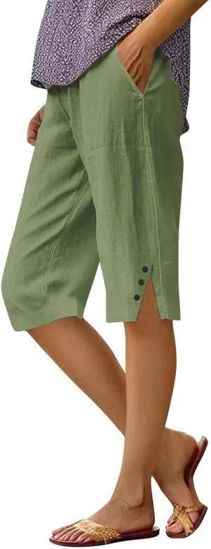 Pedal Pushers for Women Lightweight and Thin Summer Bermuda Shorts Baggy Casual Summer Capri Shorts with Pockets