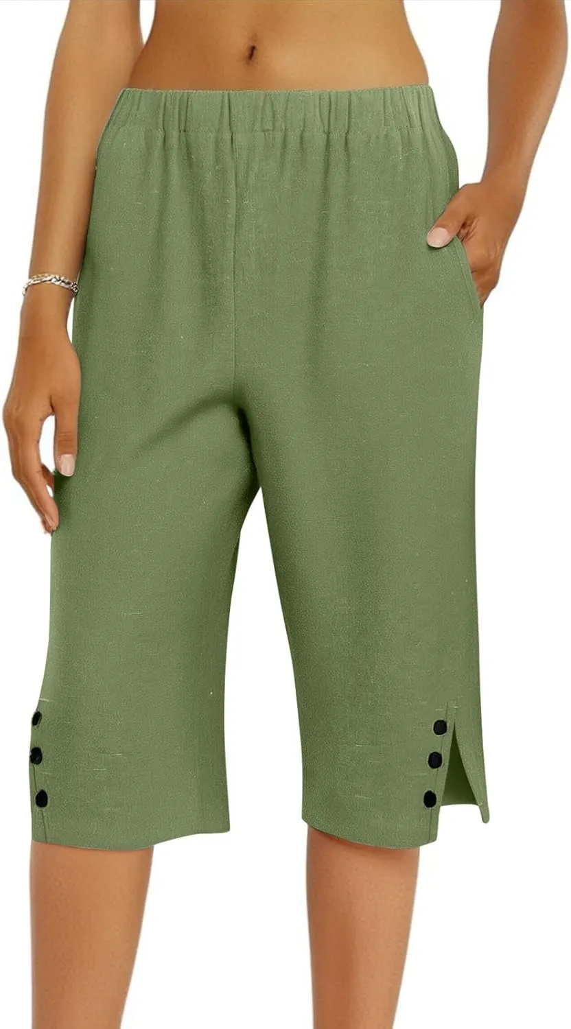 Pedal Pushers for Women Lightweight and Thin Summer Bermuda Shorts Baggy Casual Summer Capri Shorts with Pockets