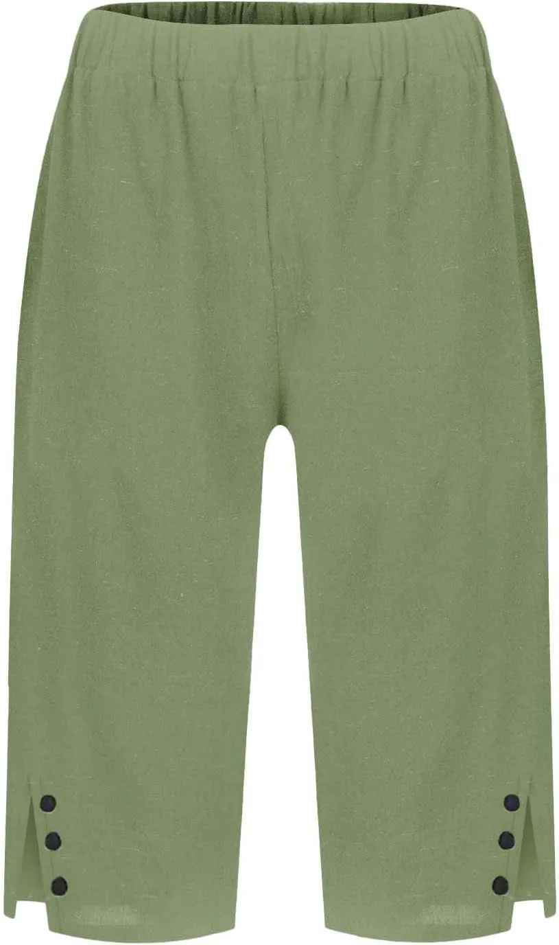 Pedal Pushers for Women Lightweight and Thin Summer Bermuda Shorts Baggy Casual Summer Capri Shorts with Pockets