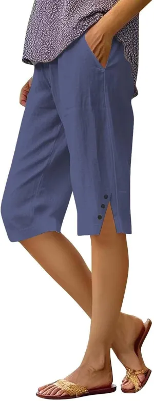 Pedal Pushers for Women Lightweight and Thin Summer Bermuda Shorts Baggy Casual Summer Capri Shorts with Pockets