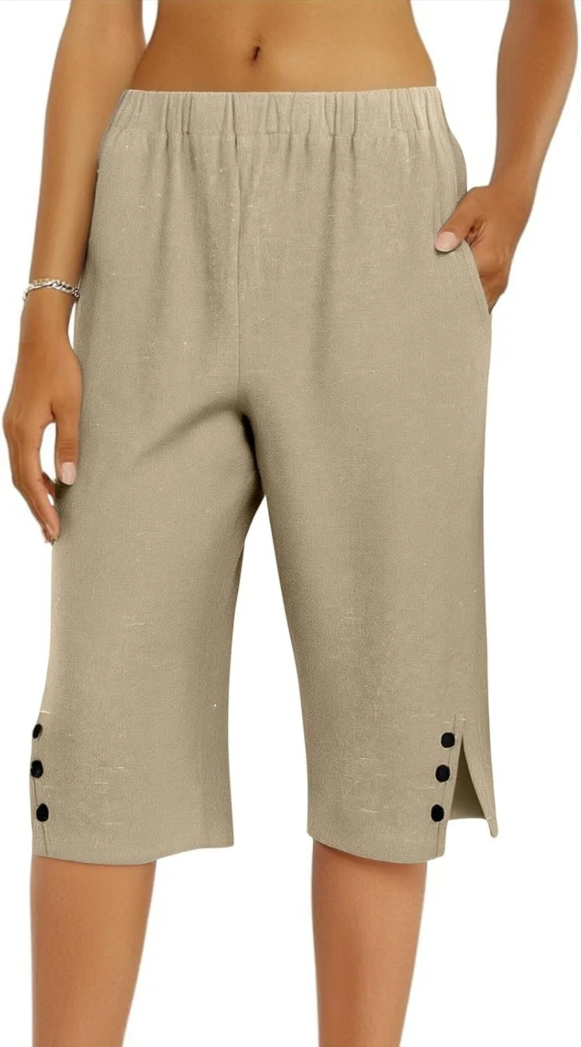 Pedal Pushers for Women Lightweight and Thin Summer Bermuda Shorts Baggy Casual Summer Capri Shorts with Pockets