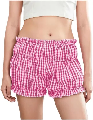 Pink Plaid Skirt for Women Mini Shorts Low Rise Checkered Bloomer Shorts Y2k Mini Ruffle Shorts Gingham Boxer